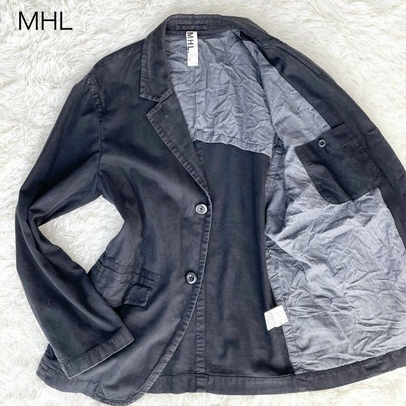 MHL.【美品】テーラードジャケット Lサイズ 黒 マーガレットハウエル ビジネス メンズ セットアップ ビジネス