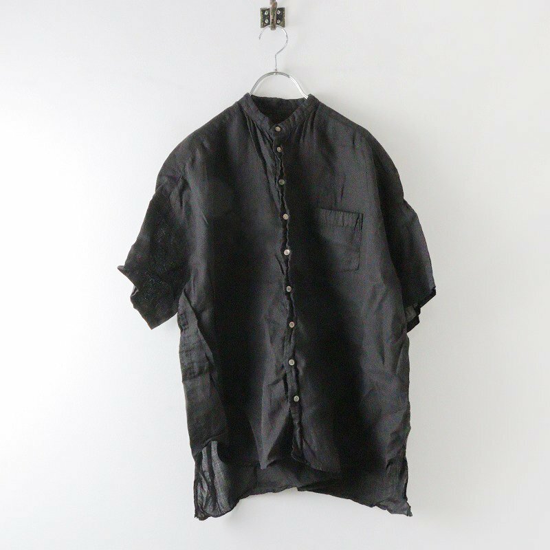 ネストローブ nest Robe 製品染め ラミーバンドカラーシャツ F/ブラック ブラウス 半袖 トップス【2400013738521】