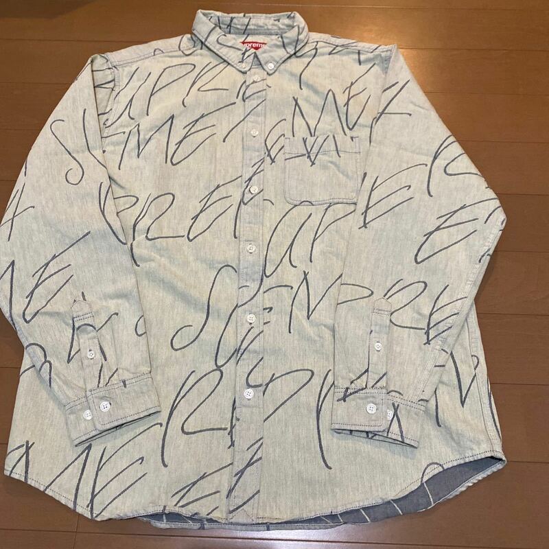 XL Supreme 23AW Handwriting Jacquard Denim Shirt Dirty シュプリーム ボックスロゴ シャツ 長袖シャツ 総柄