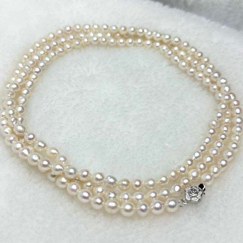 「本真珠ネックレス5mm 120cm」天然パールネックレスnecklace jewelry Pearl 天然 SILVER