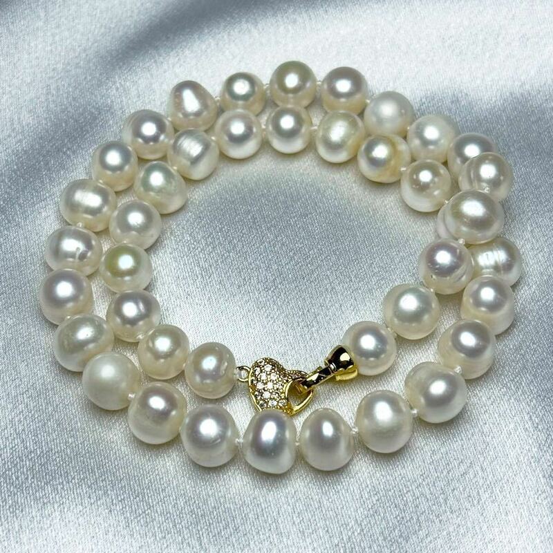 「綺麗！ハートデザイン本真珠ネックレス10mm 天然パールネックレス」42cm jewelry