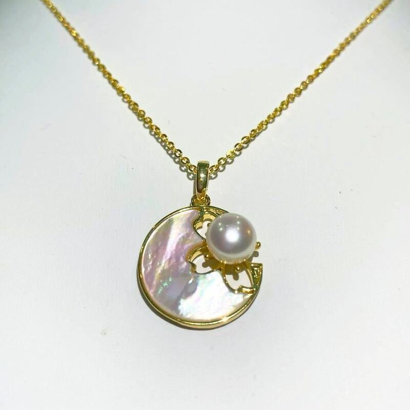 「花珠級本真珠×天然母貝殻6-7mm　本真珠ネックレス」天然パールネックレス　42cm