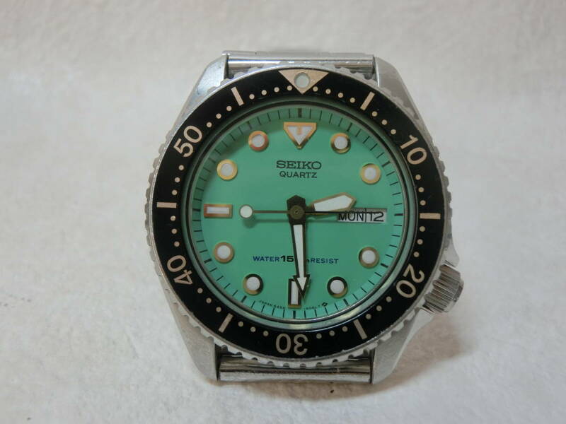 【№1097-O6006】希少・中古：SEIKO/セイコー ダイバー 150M ミントグリーン 6458-600A メンズ腕時計 作動確認　