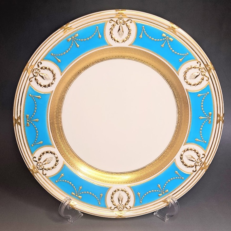 アンティーク品　ミントン エナメル ターコイズ ゴールド キャビネットプレート 飾り皿 コラモア 1900年頃