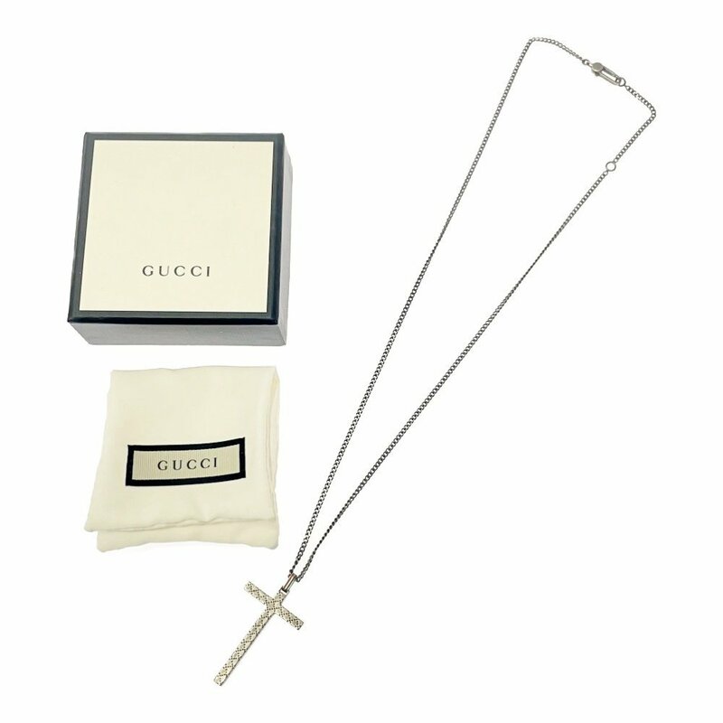 【箱付き】 GUCCI グッチ シルバー エイジドパラジウムメッキ ディアマンテ クロスモチーフ ネックレス 20.8g 925刻印 237927 ネックレス