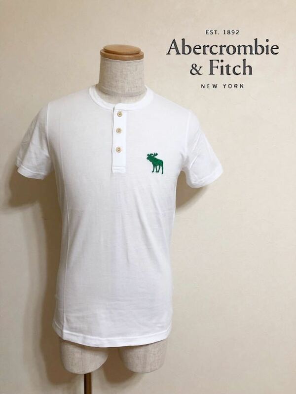 【新品】 Abercrombie & Fitch アバクロンビー&フィッチ エクスプローテッド アイコン ヘンリーネック Tシャツ 白 サイズM 半袖 ホワイト