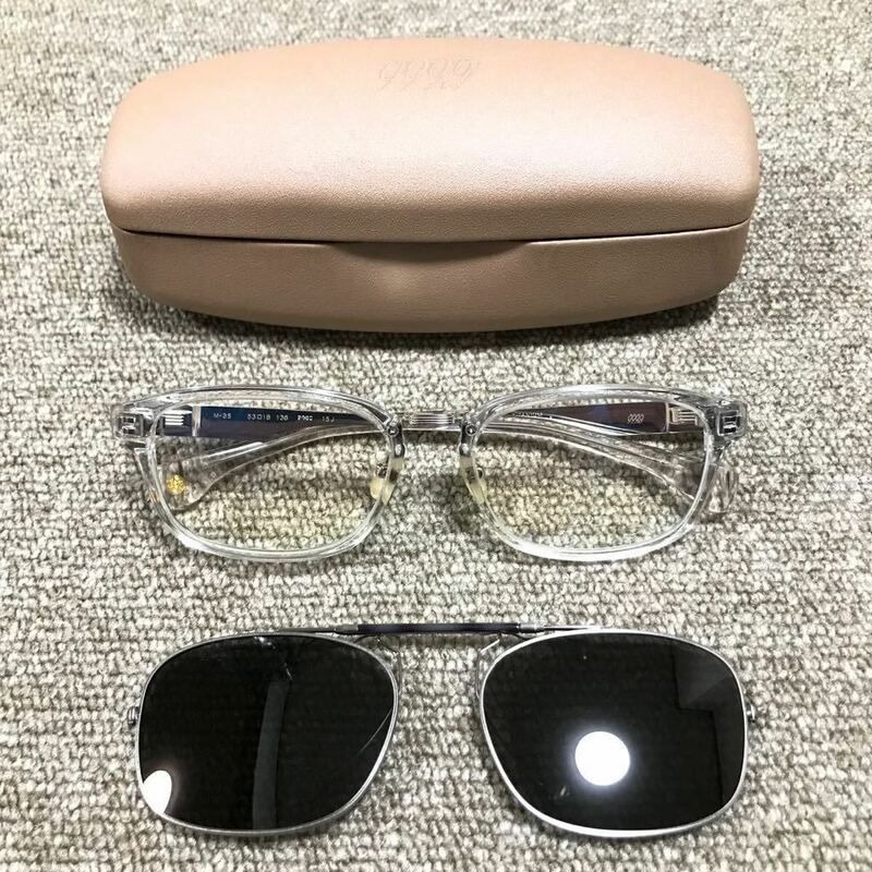 【フォーナインズ】本物 999.9 伊達眼鏡 サングラス クリップオン チタン M-35 メガネ めがね メンズ レディース 日本製 ケース 送料520円