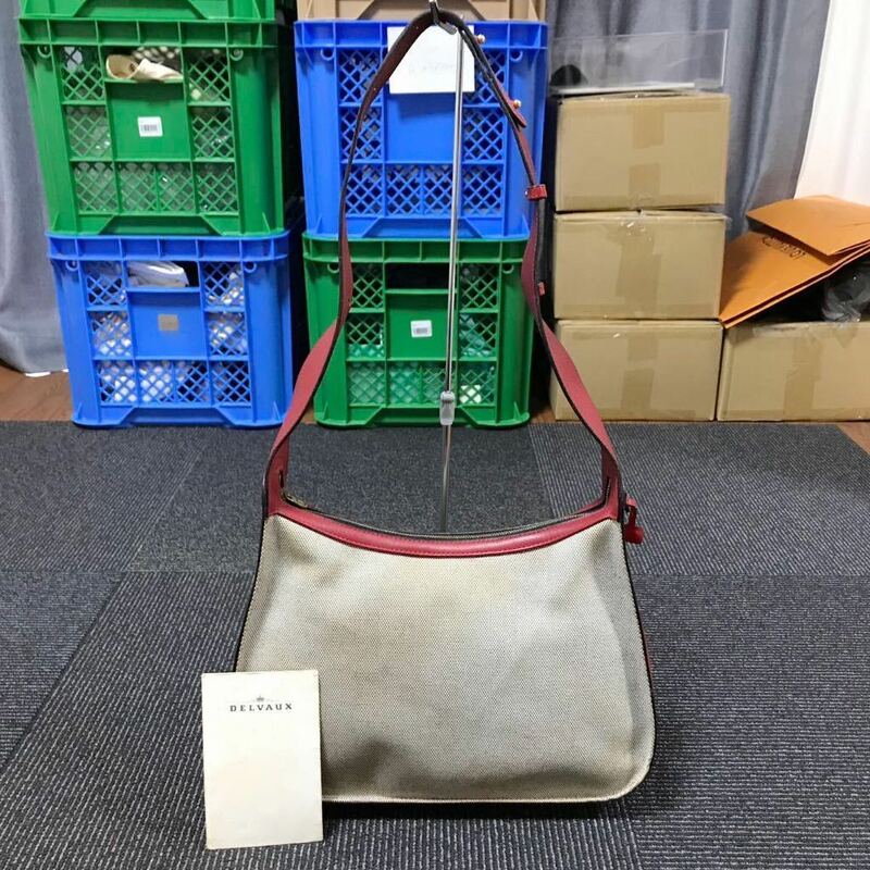 【デルヴォー】本物 DELVAUX ショルダーバッグ Dチャーム付き ワンショルダー 肩掛け キャンバス×レザー 女性用 レディース フランス製