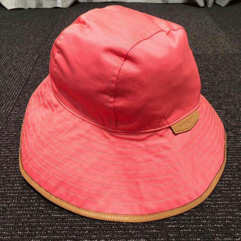 【コーチ】本物 COACH バケットハット ロゴモチーフ サイズM/L 帽子 ハット ピンク色系×ブラウンベージュ色系 メンズ レディース