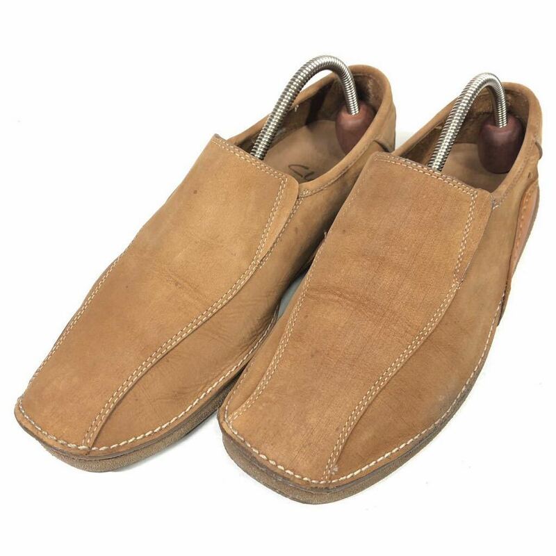 【クラークス】本物 Clarks 靴 24.5cm スリッポン スニーカー カジュアルシューズ ヌバック系レザー 男性用 メンズ UK 6 1/2 G ・ USA 7 M