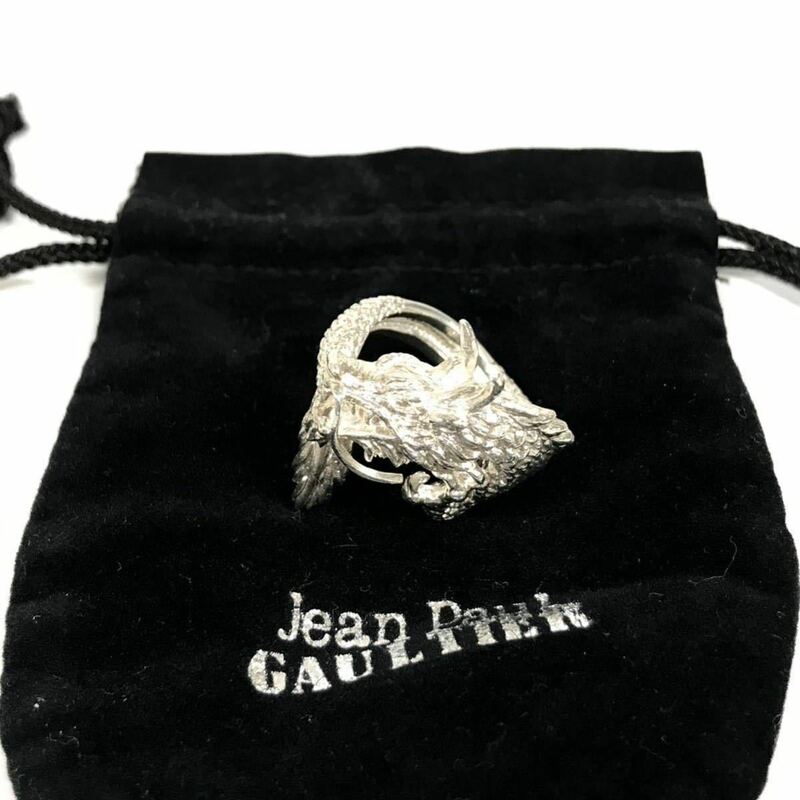 美品【ジャンポールゴルチエ】本物 Jean Paul GAULTIER 指輪 ドラゴン 龍モチーフ シルバー925 サイズ13号 リング メンズ 保存袋付き