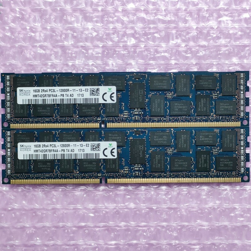 【動作確認済】SK Hynix DDR3-1600 計32GB (16GB×2枚セット) PC3L-12800R 低電圧対応 ECC Registered RIMM メモリ ※在庫複数