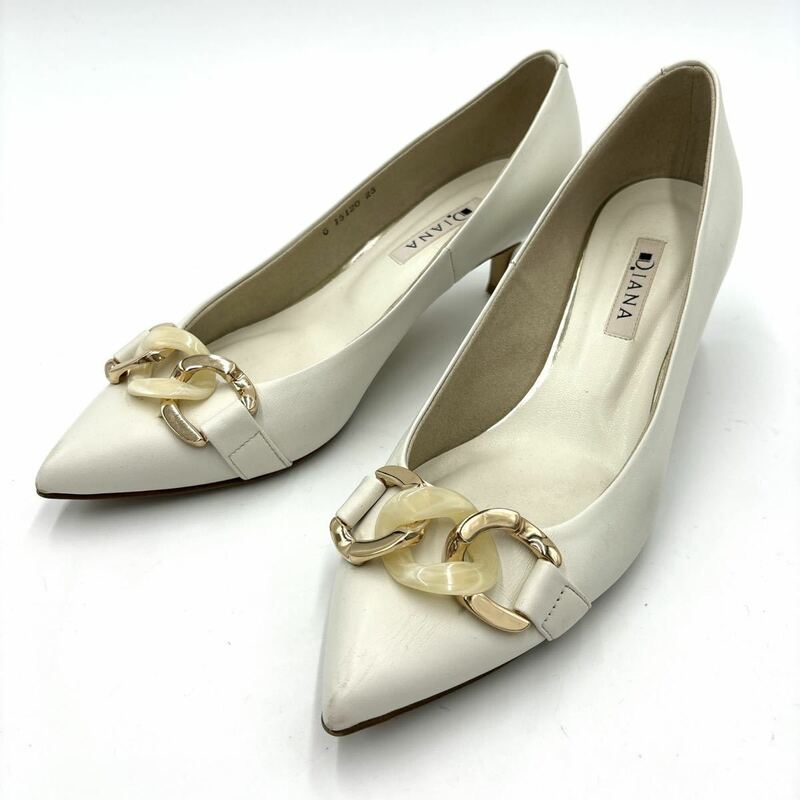 E ＊ 日本製 '洗練されたデザイン' DIANA ダイアナ 本革 ヒール / パンプス 25cm G レディース 婦人靴 シューズ WHITE 白