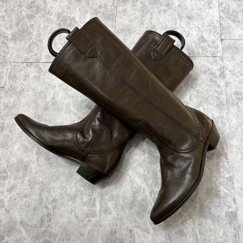 W ＊ ほぼ美品 日本製 '高級感溢れる' MARGARET HOWELL idea マーガレットハウエル 本革 ロング ブーツ 革靴 24cm レディース シューズ