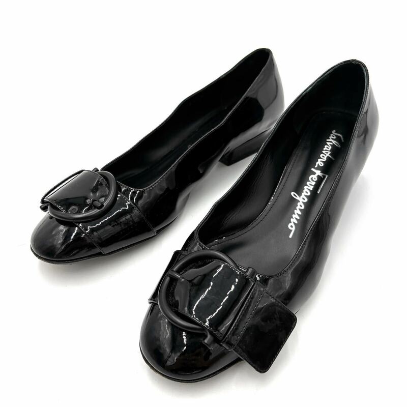 Z ＊ イタリア製 '高級婦人靴' Salvatore Ferragamo サルヴァトーレフェラガモ 本革 エナメルレザー ヒール / パンプス 6.5D 23.5cm