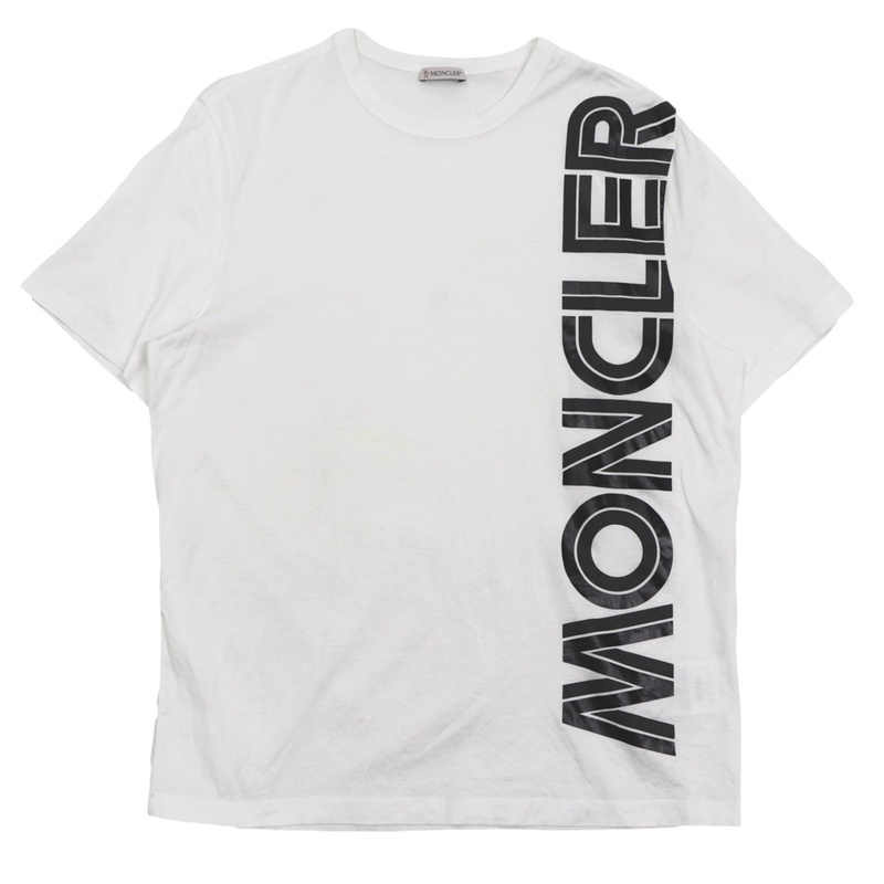 モンクレール 20年 ロゴ ラバープリント モノトーン クルーネック ショートスリーブ 半袖Ｔシャツ メンズ 白 黒 灰 M MONCLER