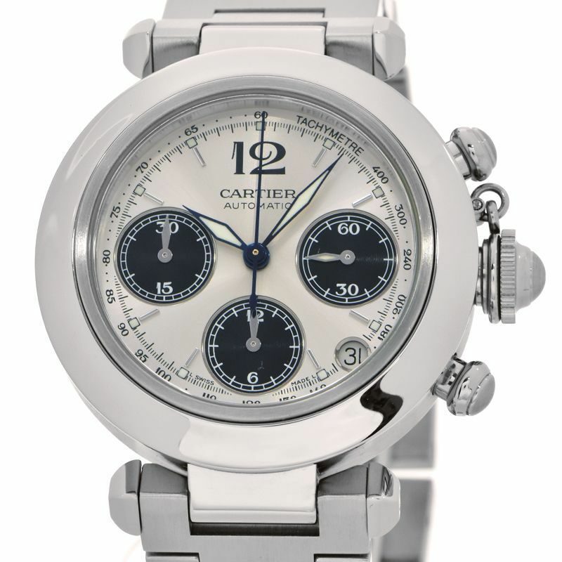 [3年保証] カルティエ メンズ パシャC クロノグラフ W31048M7 デイト カレンダー シルバー ブラック 自動巻き 腕時計 中古 送料無料