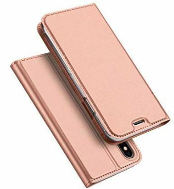 【Apple】『iPhoneX 手帳型マグネットケース カード収納・スタンド機能・透明TPUケース付　ローズゴールド』iPhone10　大人のピンク色
