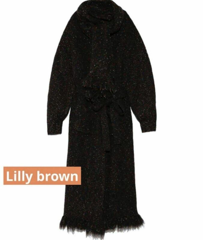 LILY BROWN リリーブラウン マフラー付き ミックス糸 ニット コート カーディガン フリーサイズ　 黒 ブラック
