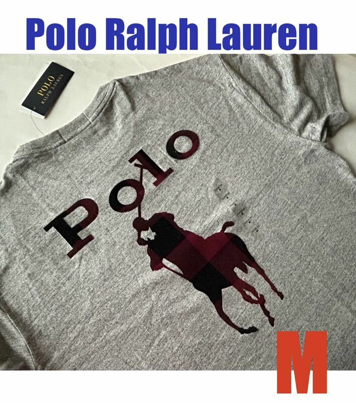 【送料無料】新品 Polo Ralph Lauren ポロラルフローレン★メンズ ビッグポニー バックプリント 半袖 Ｔシャツ（ M サイズ）グレー