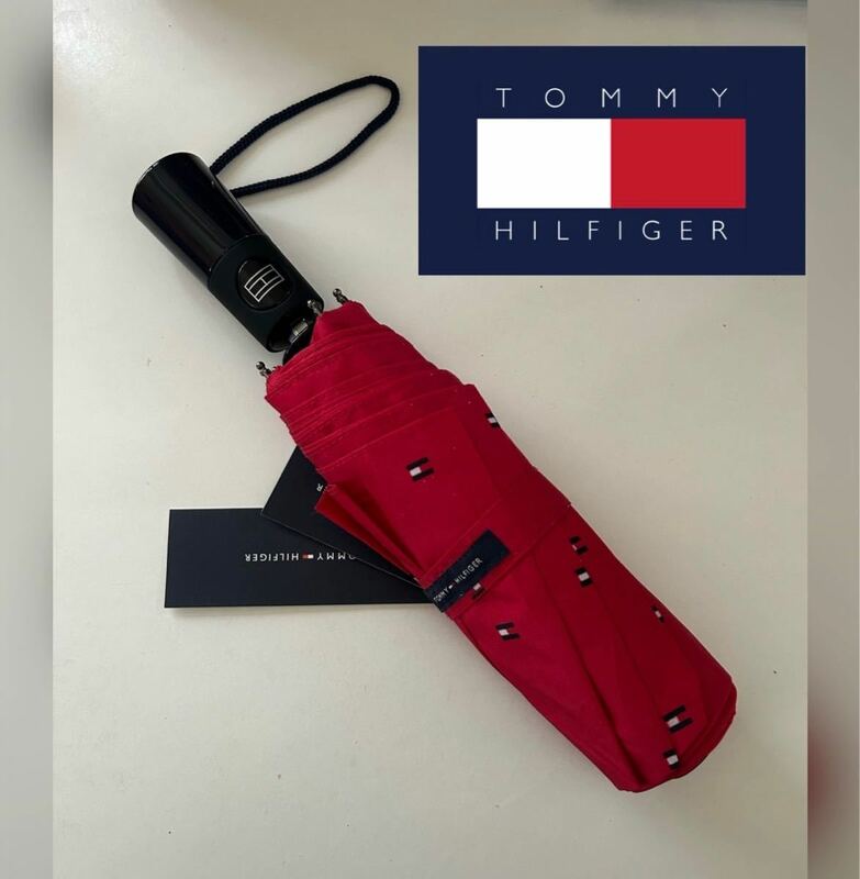 【送料無料】新品■トミー ヒルフィガー TOMMY HILFIGER 自動開閉 アンブレラ 傘 折り畳み傘 ワンプッシュ 赤 雨傘