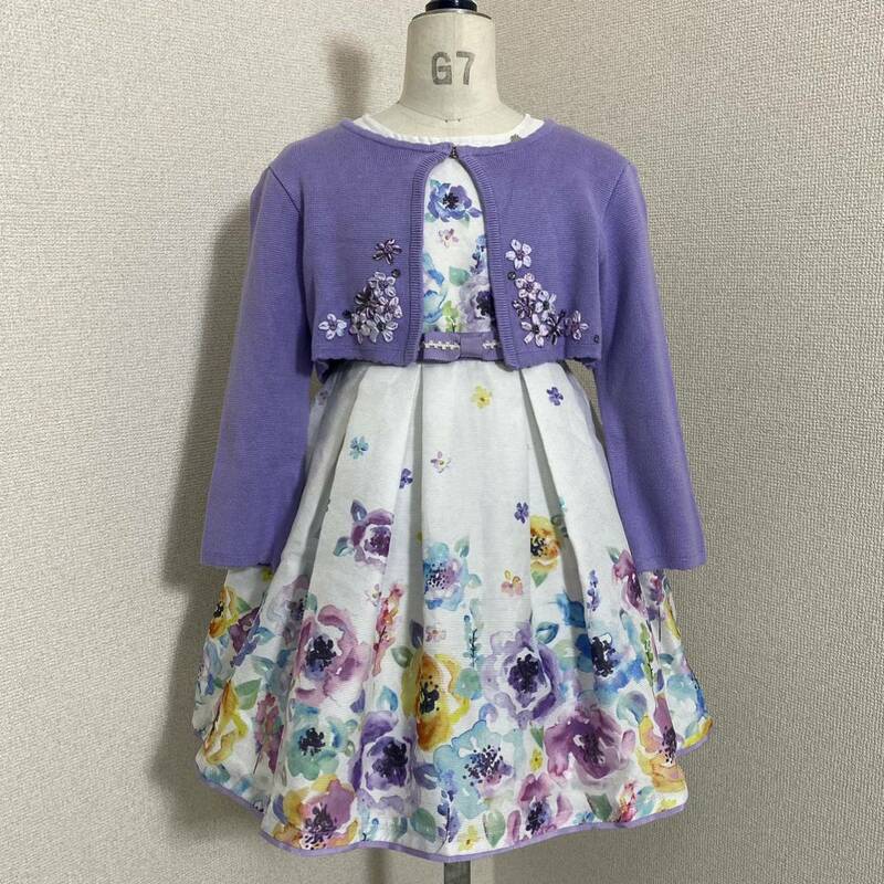 6860. ANNA SUI MINI フォーマル 花柄 ワンピース 120cm アナスイミニ パープル 紫