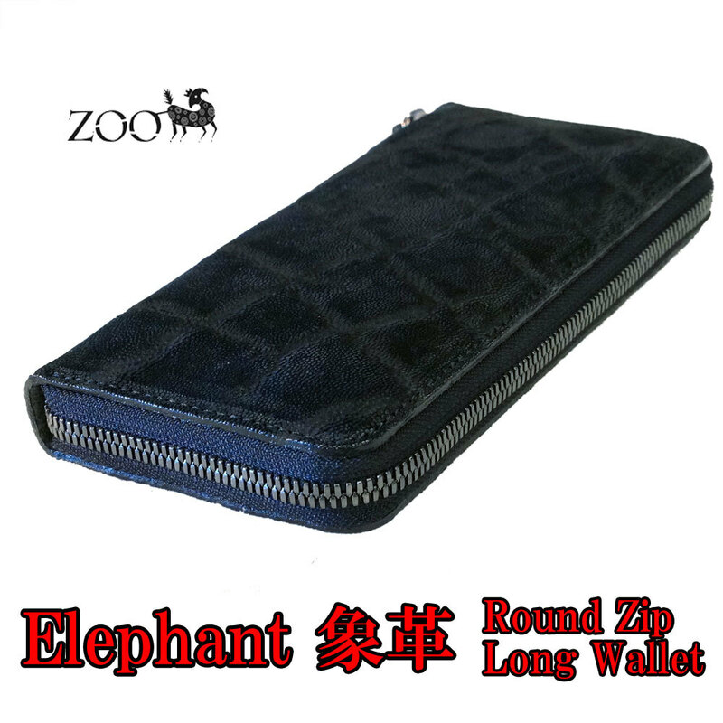 送料無料 エレファント/象革 ラウンドジップ長財布 ブラック 黒 zoo 新品 ZLW-101【メンズ/レディース/日本製/ゾウ革/ファスナー/長財布】