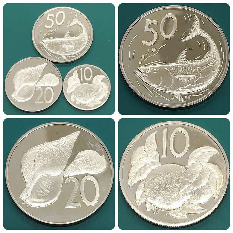【60208】未使用品　クック諸島　1976年　50セント　20セント　10セント　おまとめ3点　世界コイン　貨幣　