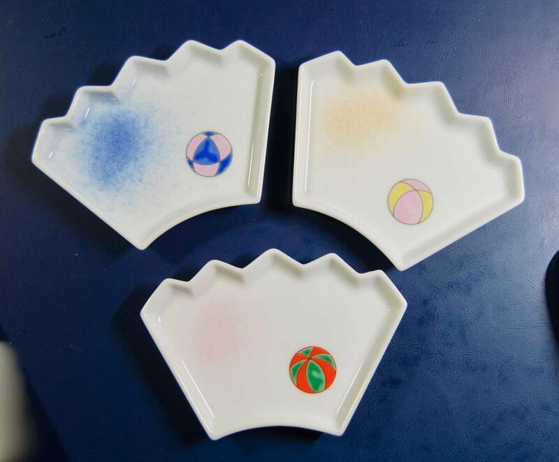 ●深川製磁 手まり 扇型小皿 薬味皿? 3枚