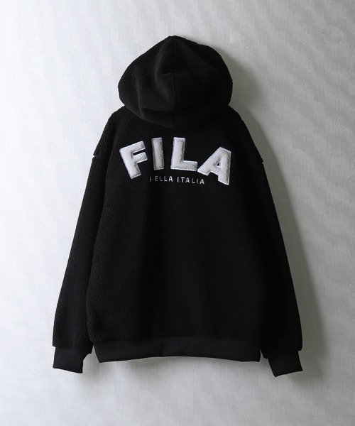 FILA パーカー ブラック オーバーサイズ もこもこ ボアフリース オーバーパーカー フリース