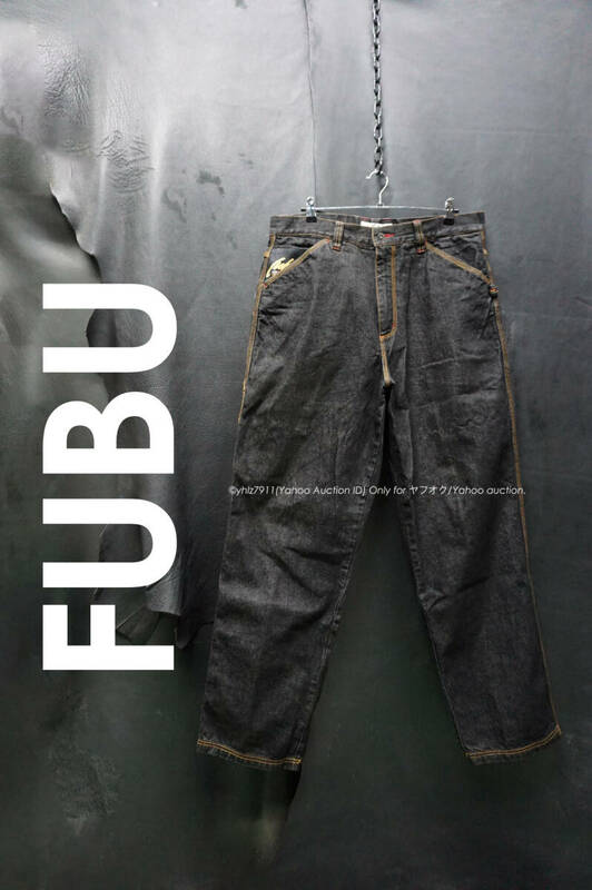 FUBU LIMITED EDITION ブラックデニム ペインターパンツ W36/約98cm 90s/00s ルーズストレート ジーンズ HIPHOP BBOY