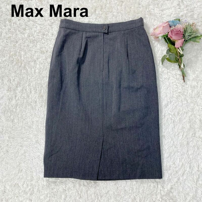 Max Mara マックスマーラ 白タグ スカート 膝丈 46 XXL 大きいサイズ ウール グレー レディース B22413-105