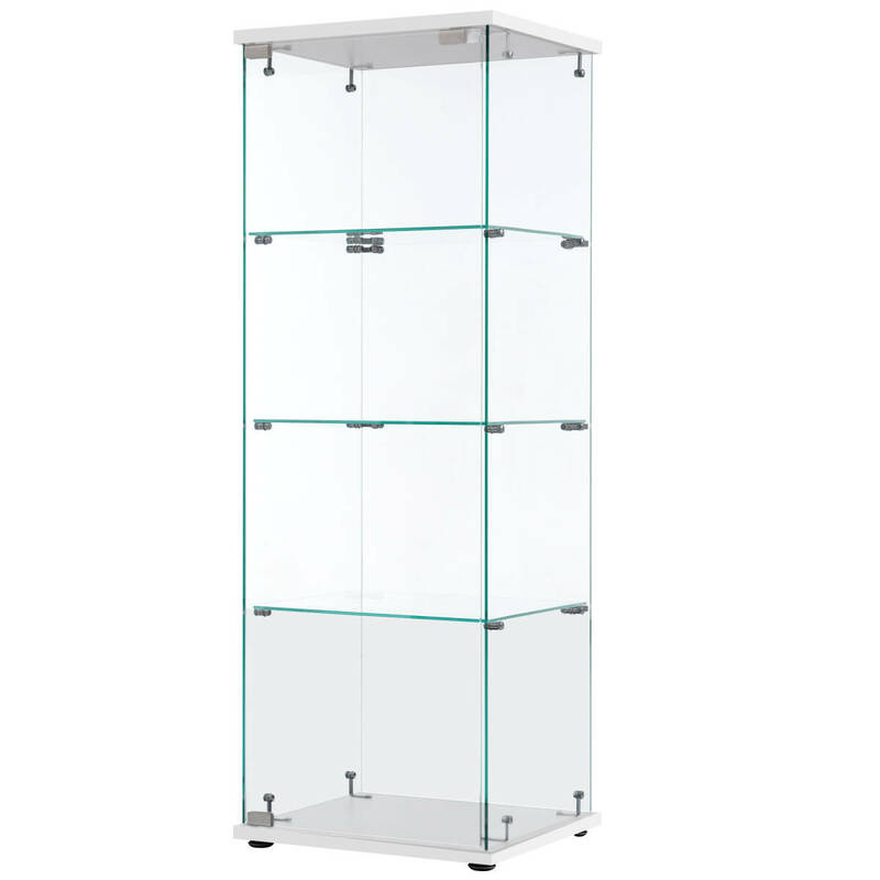 コレクションケース ガラスディスプレイキャビネット フィギュアケース 4段 ホワイト 強化ガラス 全面ガラス 幅42.5×奥行36.5×高さ120cm 