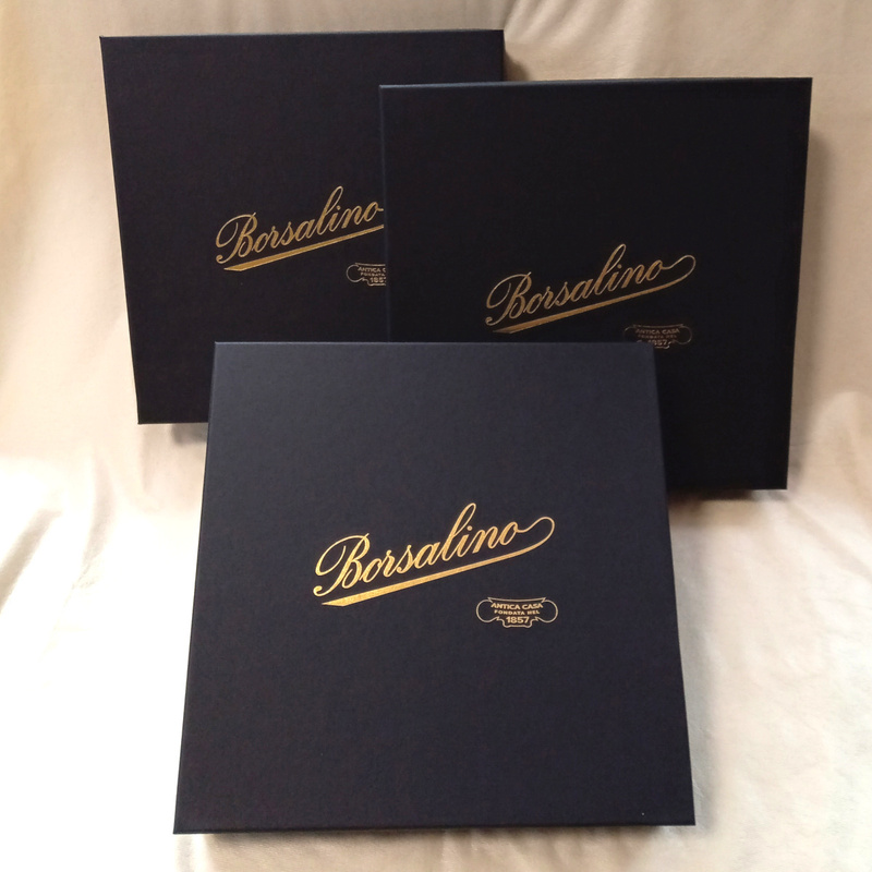 【bohc5】３箱セット　純正品　Borsalino　ボルサリーノ　帽子BOX　ハンチングケース　保管ボックス　ハードタイプ　ブラック　黒×金