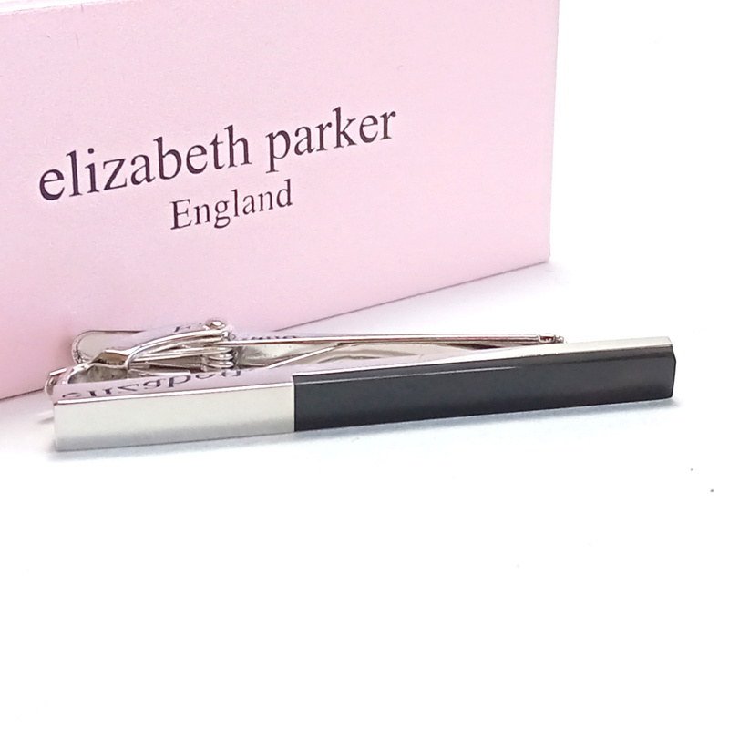 【ept24】新品　ELIZABETH PARKER 　エリザベスパーカー　ネクタイピン　タイバー　カラータイピン　シルバー×ブラック　黒