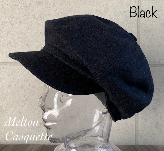 特価 帽子 キャスケット メルトン 2WAY サイズ調整 アップル 男女兼用 秋冬 M サイズ ブラック 58cm ハンキャス