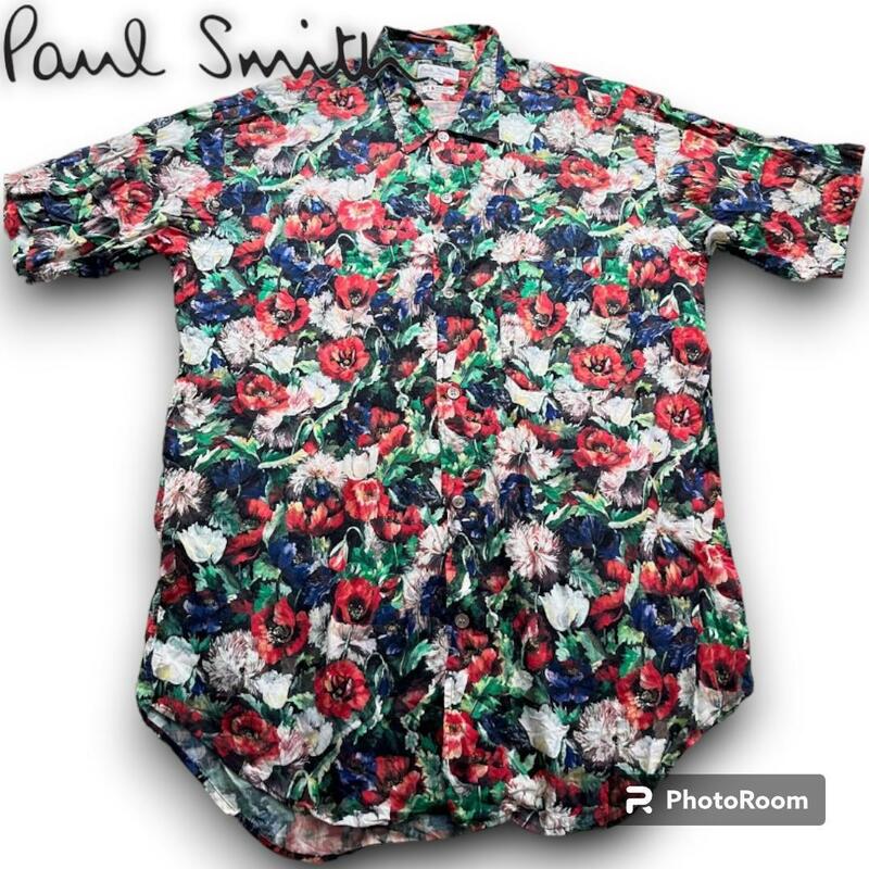 人気 Paul Smith LONDON ポールスミスロンドン 半袖シャツ アロハシャツ トップス メンズ M コットン 総柄 花柄 マルチカラー フローラル