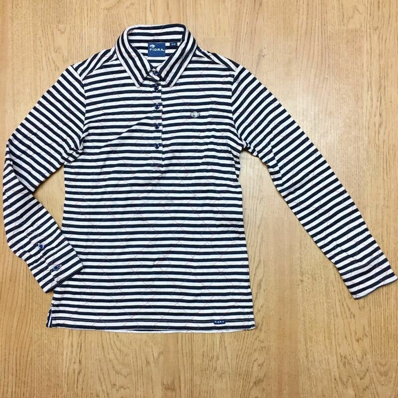 FIDRA / フィドラ ■ レディース M ロゴ刺繍 長袖シャツ ゴルフウエア ボーダー × アーガイル模様