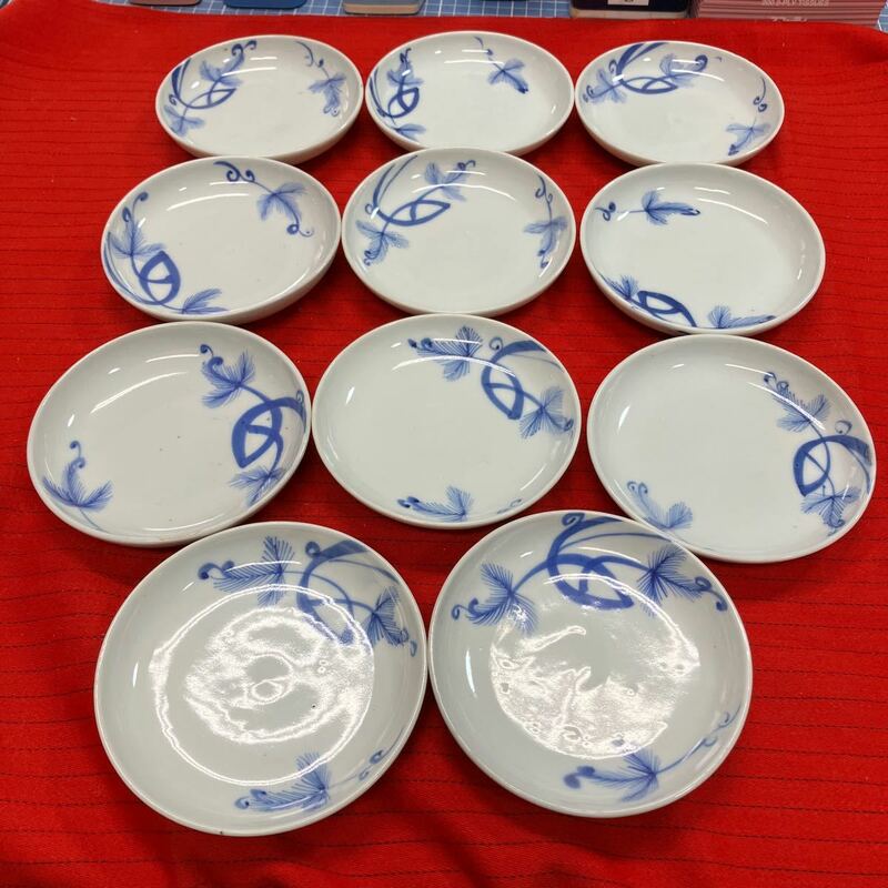 【染付 小皿 取り皿】時代物 絵皿 陶器 11個セット 骨董【B3-4②】0202