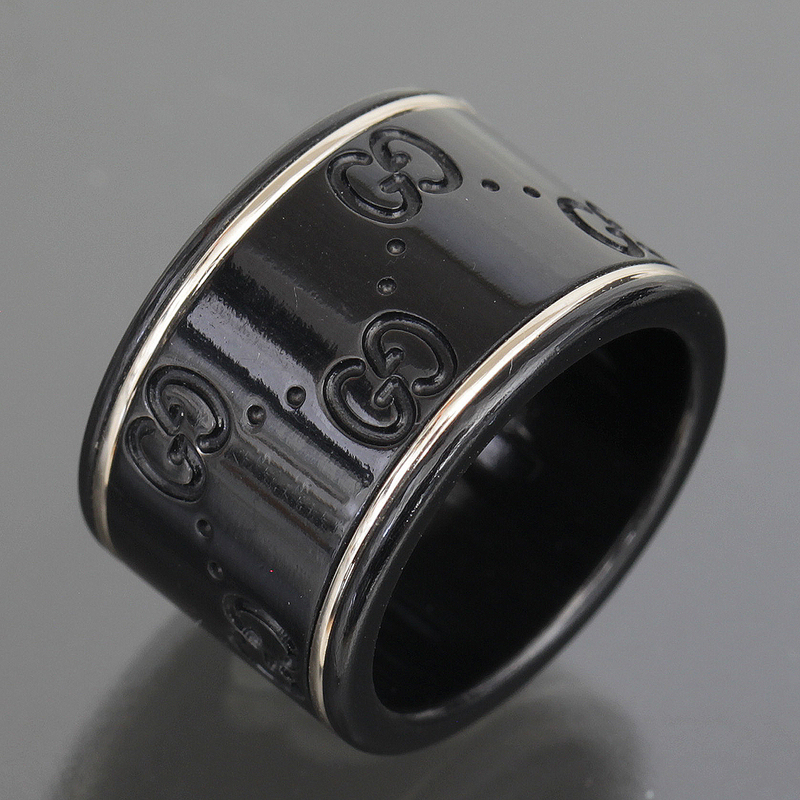 グッチ GUCCI アイコン ワイド リング 5.5号 K18 コランダム 指輪●ブラック 黒 ピンキー 表記サイズ7 5409A
