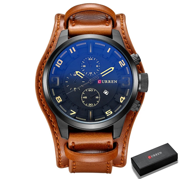 CURREN 8225 メンズ 腕時計 高品質 クオーツ スタイリッシュ デザイン ビジネス ウォッチ レザー バンド カジュアル 時計 BLack ブラウン