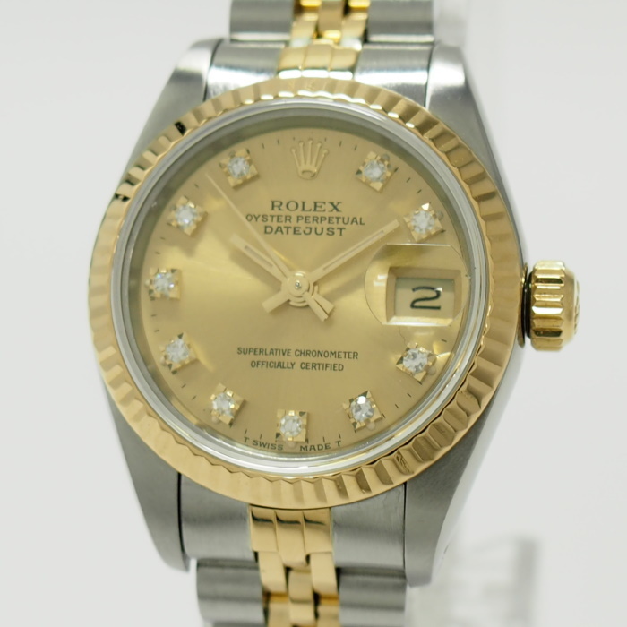 【中古】ROLEX デイトジャスト 10PD 自動巻き SS YG ゴールド文字盤 X番 69173G