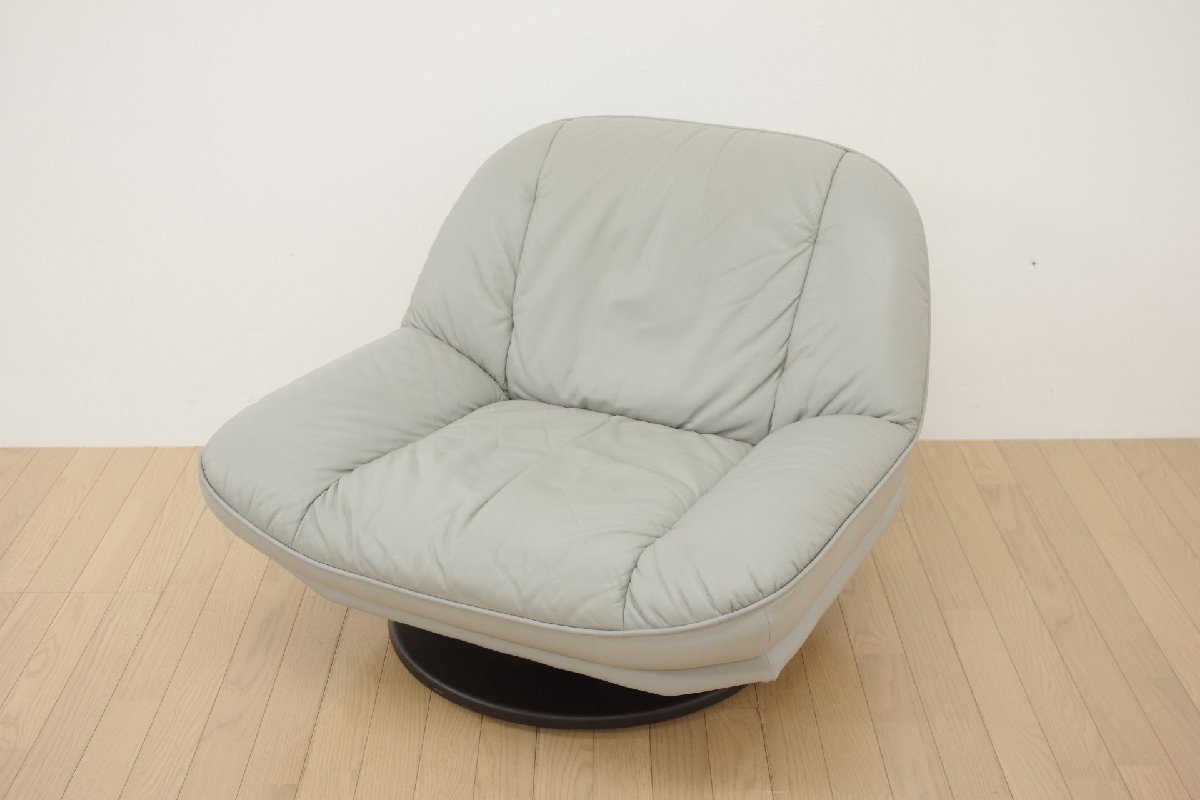 冨士ファニチア 1人掛けソファ 1P フジファニチャー 本革 レザー グレー シングルソファ チェア イス リビング 応接 富士ファニチャー (B)