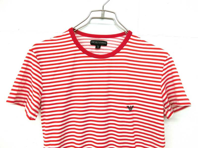 EMPORIO ARMANI エンポリオ アルマーニ ボーダー Tシャツ 半袖 Mサイズ ロゴ入り 赤×白 Y-18
