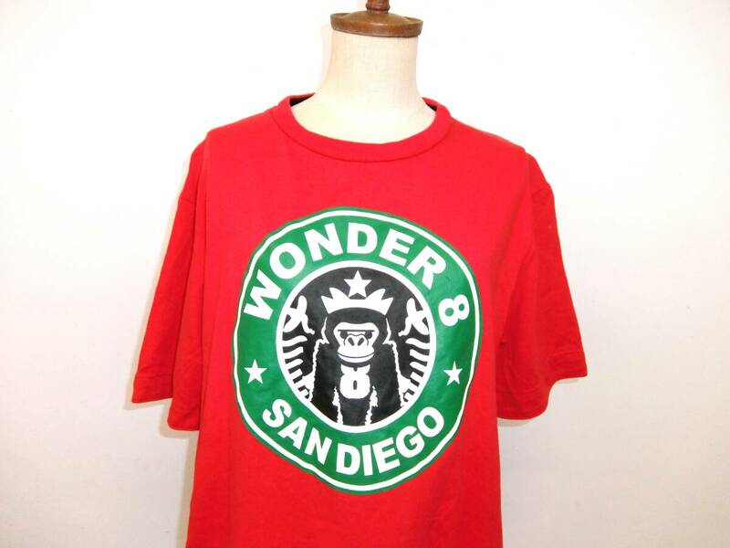 WONDER EIGHT ワンダーエイト メンズ Tシャツ 半袖 Lサイズ 赤 ゴリラ バックプリント プリントTシャツ 綿100％ Y-96