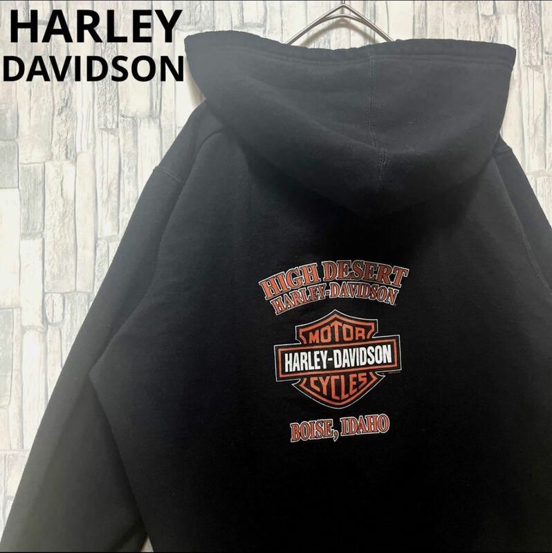 HARLEY-DAVIDSON ハーレーダビッドソン フルジップ パーカー スウェット サイズXL 長袖 デカロゴ ビッグロゴ フーディ 裏起毛 メキシコ製