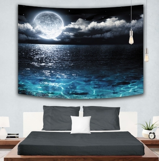 （150×200）大自然　タペストリー　月　幻想　自然　癒し　海　夜空　水
