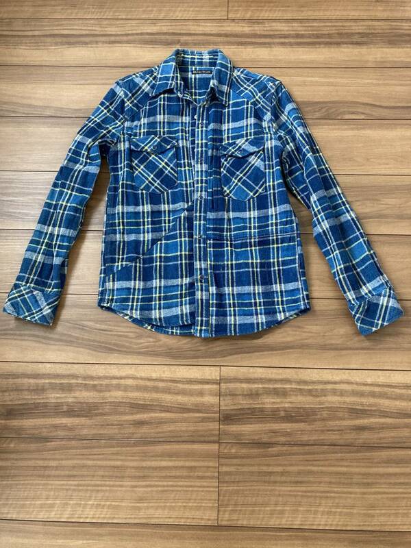 BLUE BLUE ハリウッドランチマーケット　チェックネルシャツ青　厚手　サイズ2 日本製　レア