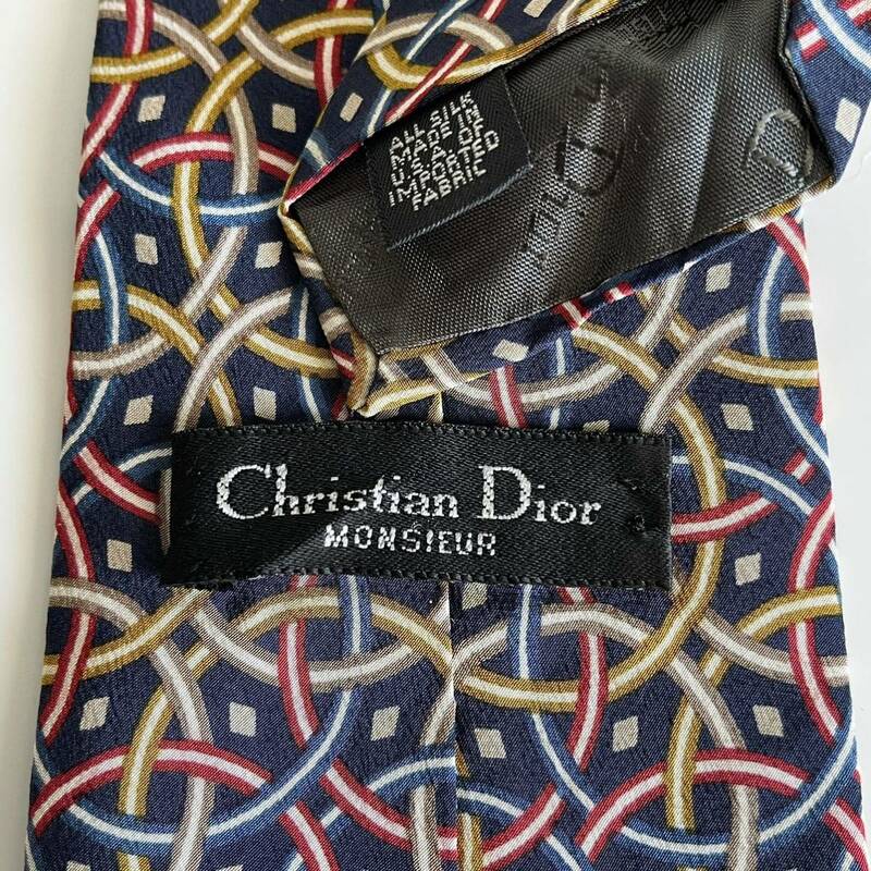 Christian Dior(クリスチャンディオール) ネイビーマルチカラー丸ネクタイ