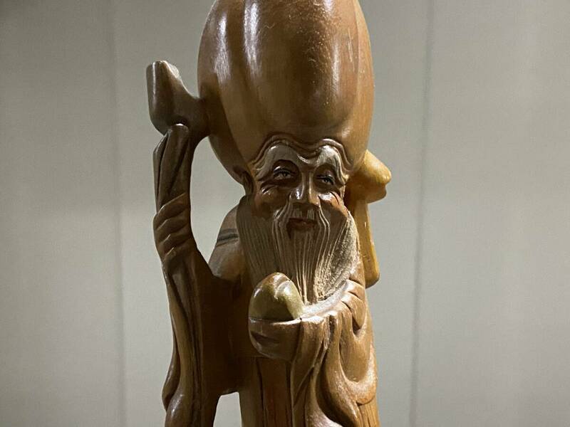 木彫寿老人 一刀彫 中国美術 置物